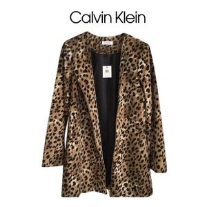 Calvin Klein leopard print collarless zip jacket